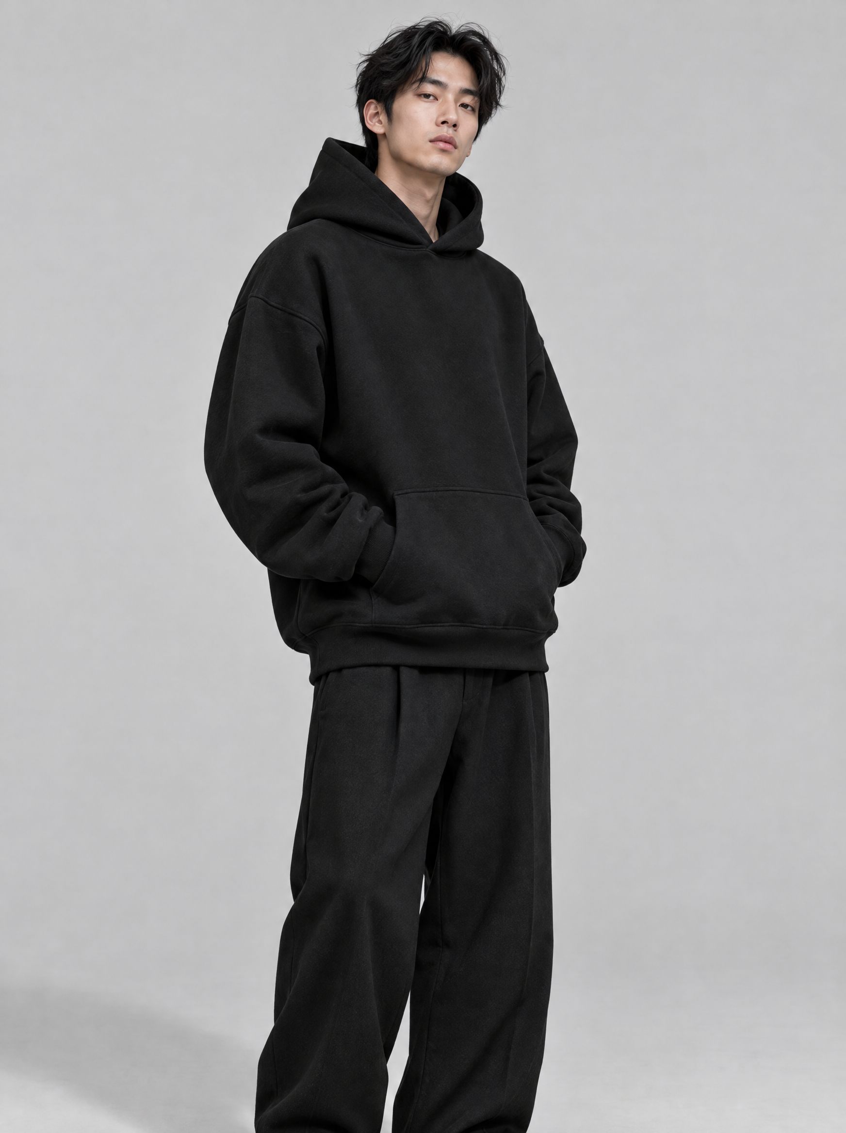 Хар MONVÉR hoodie өмссөн загвар өмсөгч